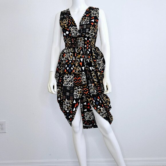 African Print Sleeveless Smocked Waist Dress - Made In Ghana - Picture 2 of 6